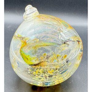 Large Hanging Hand-Blown Art Glass Sphere Ornament With Multicolor Details 5"D